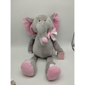 Burton + Burton Elephant Plush Pink Bow 16" Soft Gray Stuffed Toy Floppy Lovey